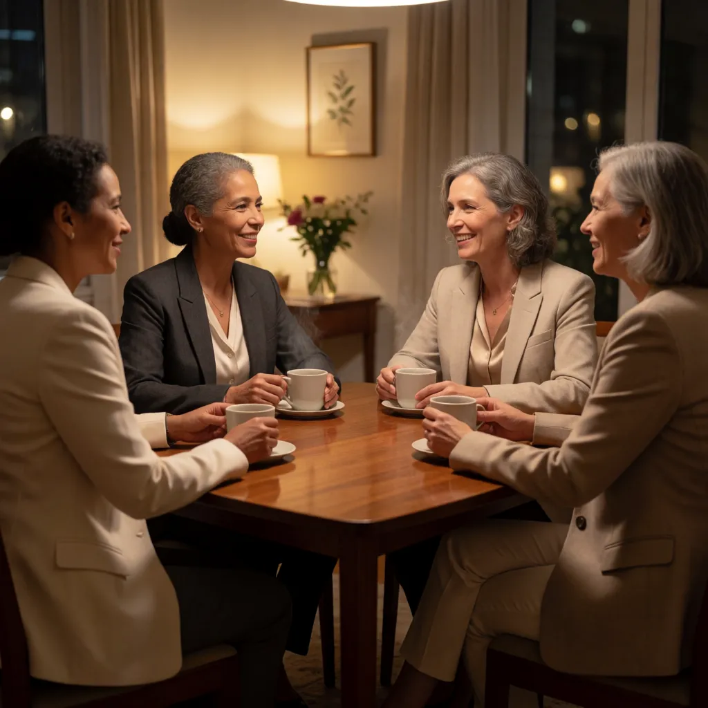 A group of professional women sitting at a table conversing
